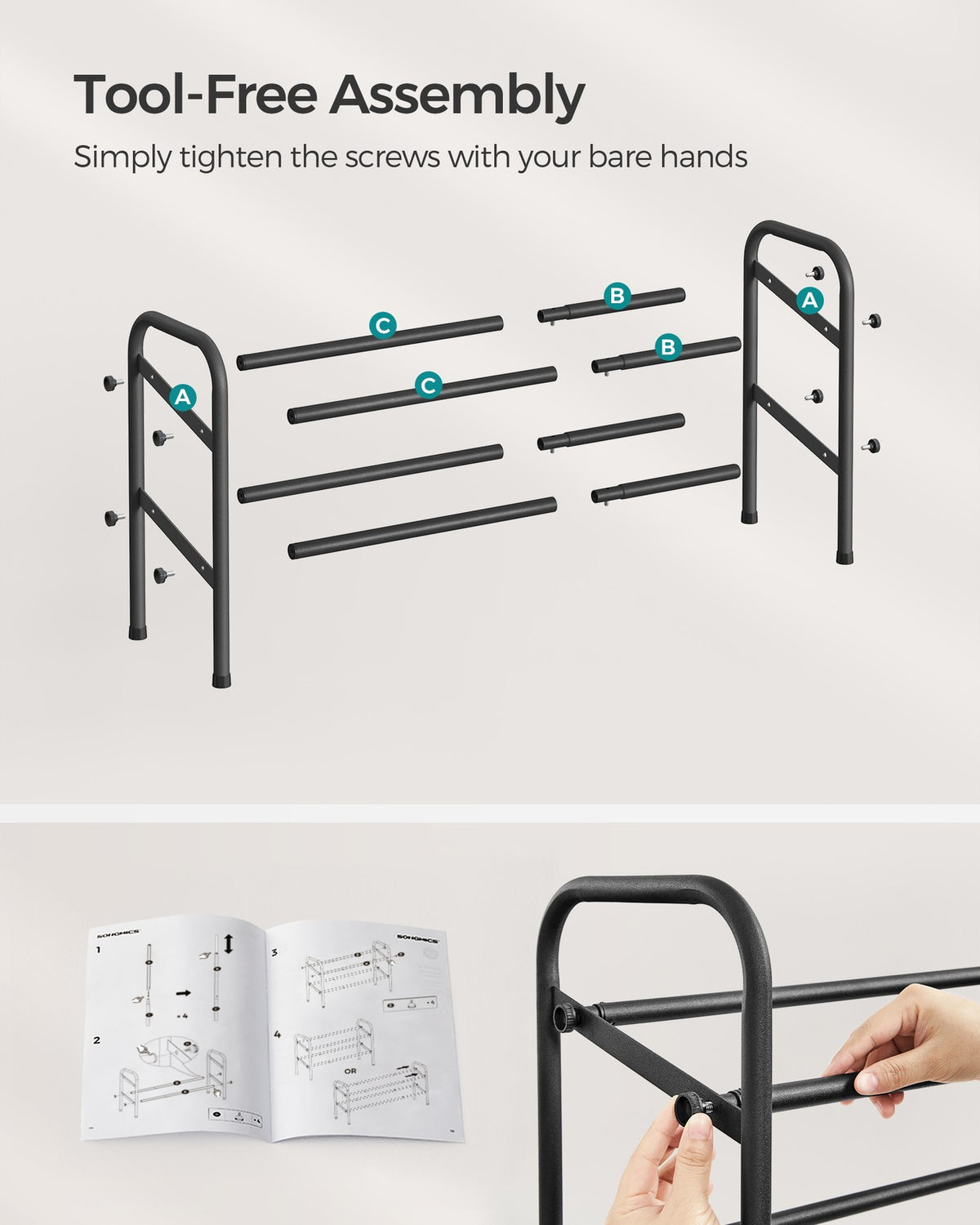 2-Tier Metal Expandable Shoe Rack Ink Black - image 6