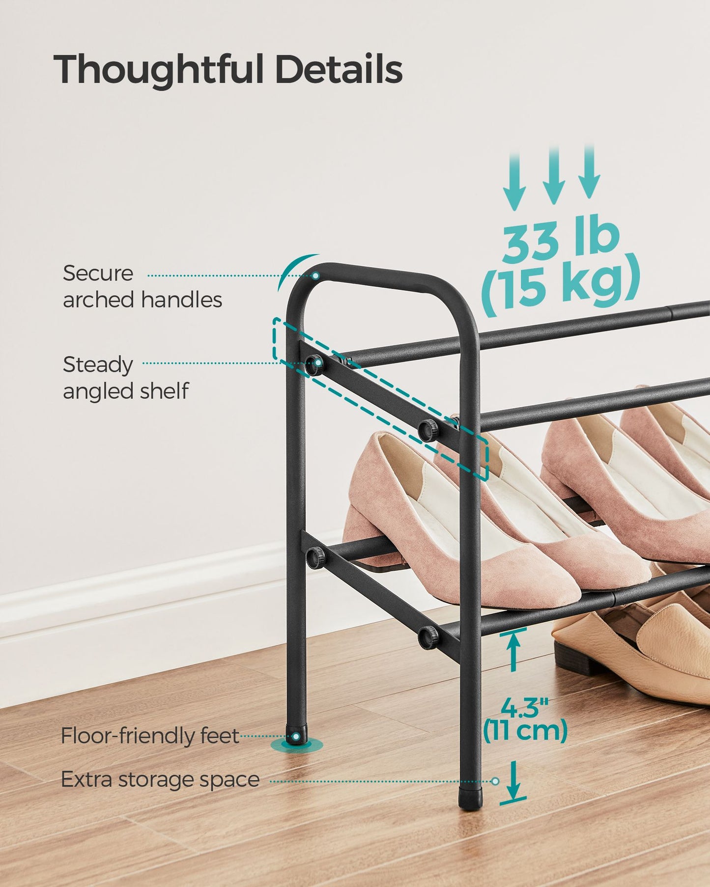 2 Tier Expandable Shoe Rack, Holds up to 15 Pairs of Shoes