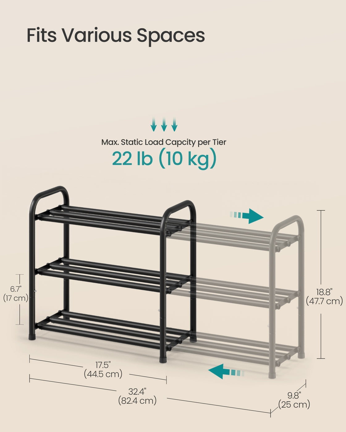 Expandable Shoe Rack Shoe Storage Organiser 2-Tier Ink Black - image 12