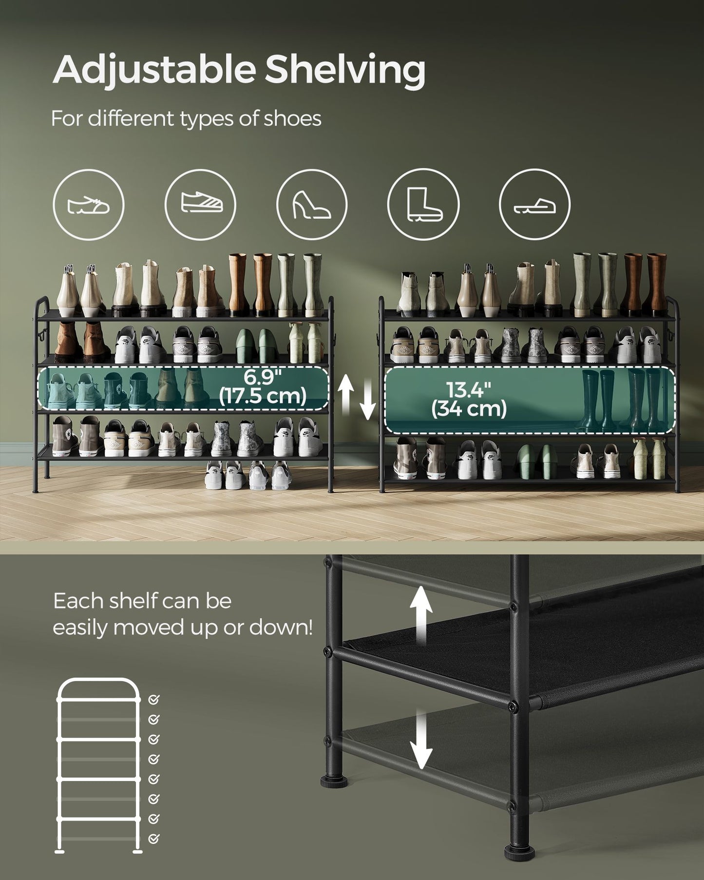 4 Tier Shoe Rack Holds up to 24 Pairs of Shoes