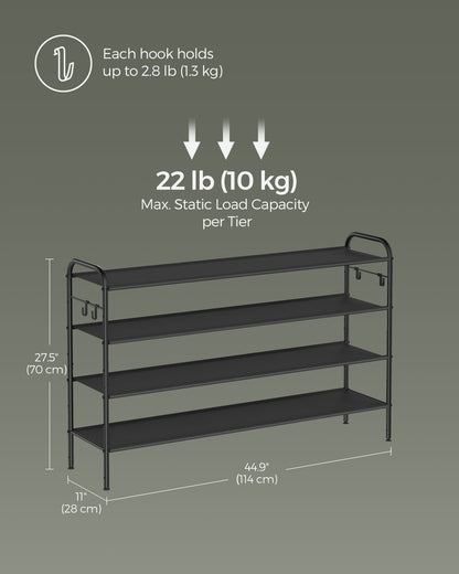 4 Tier Shoe Rack Holds up to 24 Pairs of Shoes