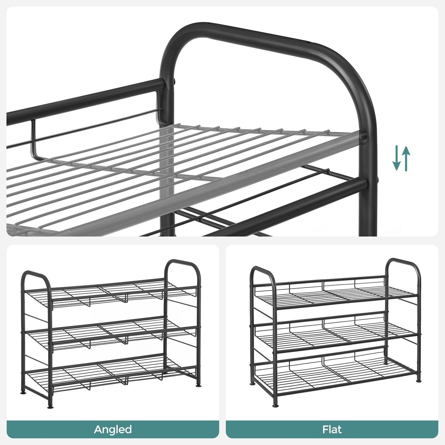 Shoe Rack, 3 Tier Shoe Organizer for Closet, Holds up to 12 Pairs of Shoes, Shoe Rack for Front Door Entrance, Metal Shoe Shelf with Adjustable Tilt Angle, for Entryway, Garage, Black - image 2