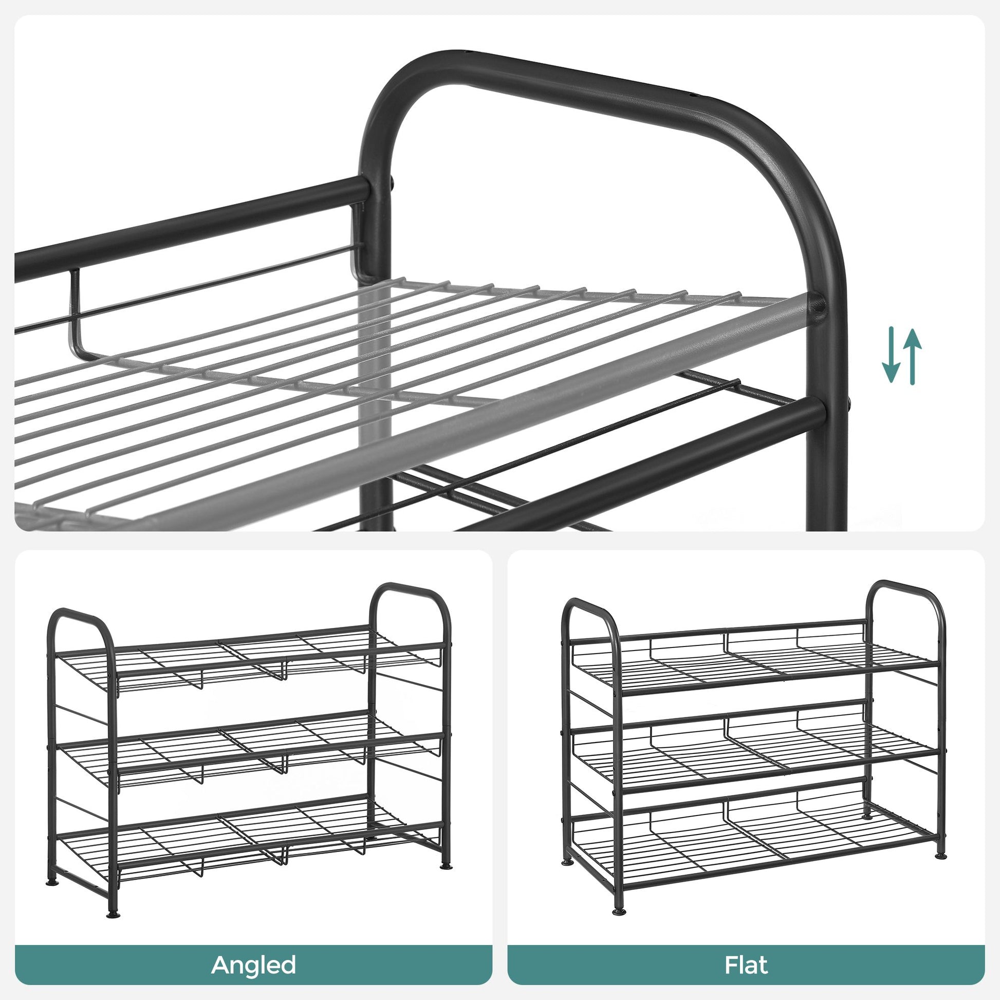 Shoe Rack, 3 Tier Shoe Organizer for Closet, Holds up to 12 Pairs of Shoes, Shoe Rack for Front Door Entrance, Metal Shoe Shelf with Adjustable Tilt Angle, for Entryway, Garage, Black - image 2