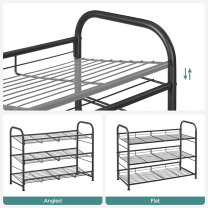 Shoe Rack, 3 Tier Shoe Organizer for Closet, Holds up to 12 Pairs of Shoes, Shoe Rack for Front Door Entrance, Metal Shoe Shelf with Adjustable Tilt Angle, for Entryway, Garage, Black - image 2