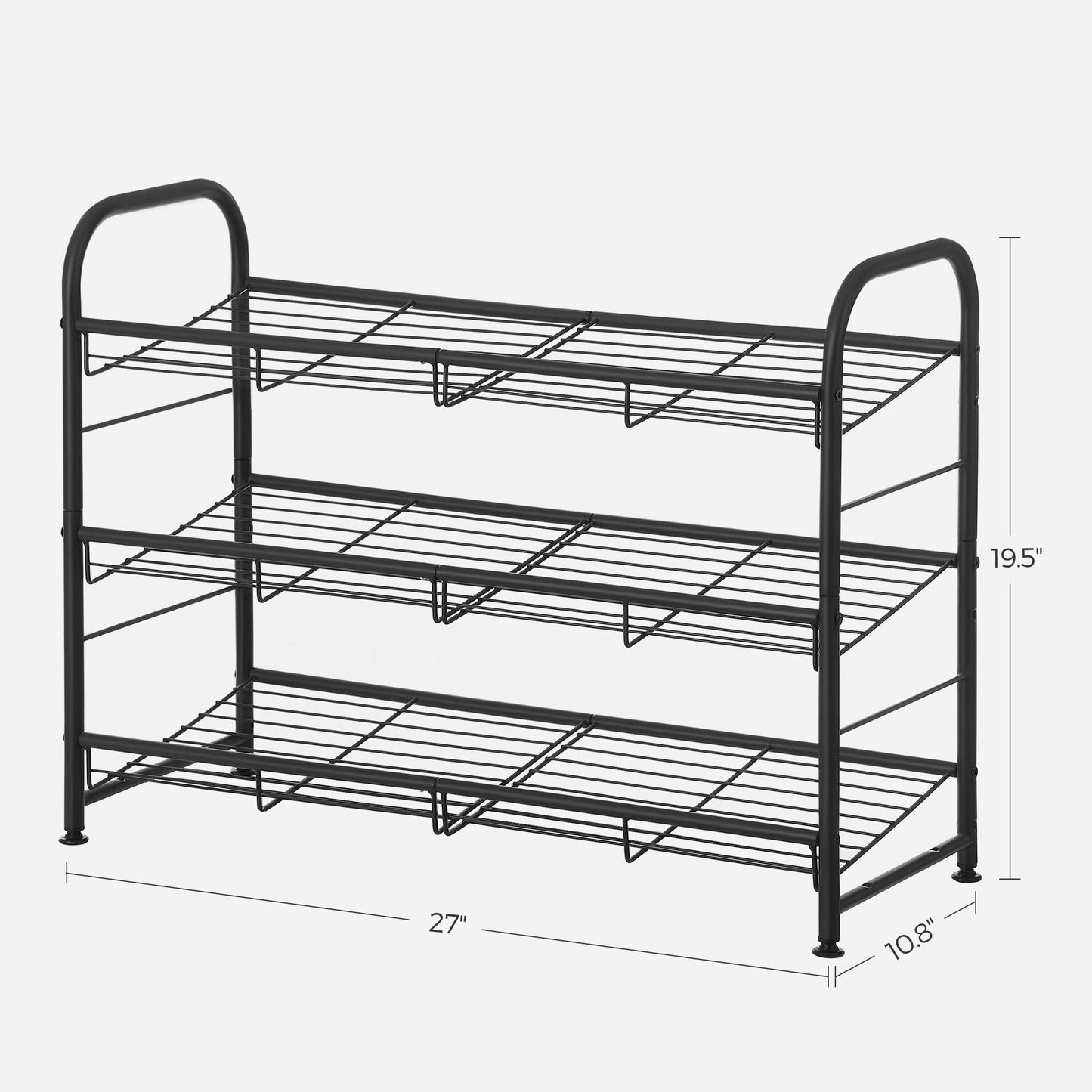 Shoe Rack, 3 Tier Shoe Organizer for Closet, Holds up to 12 Pairs of Shoes, Shoe Rack for Front Door Entrance, Metal Shoe Shelf with Adjustable Tilt Angle, for Entryway, Garage, Black - image 4