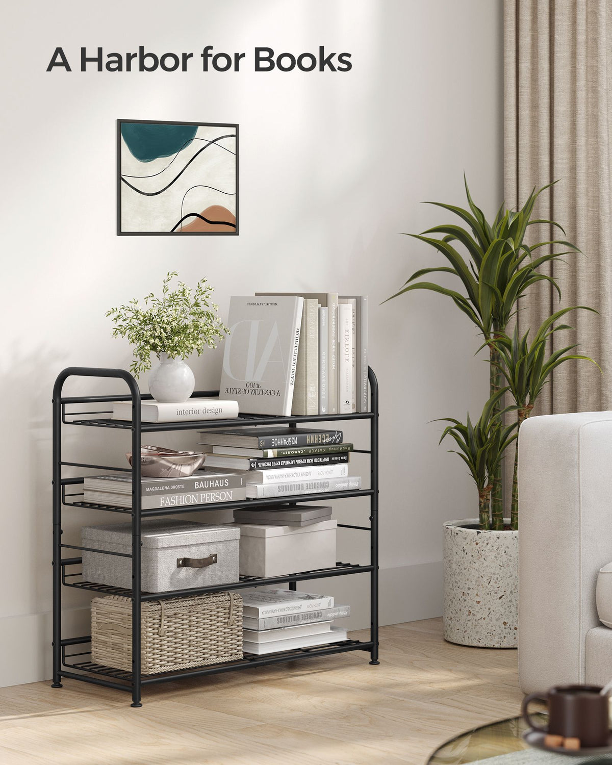 Stackable Shoe Rack, 4-Tier Shoe Rack Storage Organizer, Hold up to 16 Pairs, Steel, 27 x 10.8 x 25.6 Inches