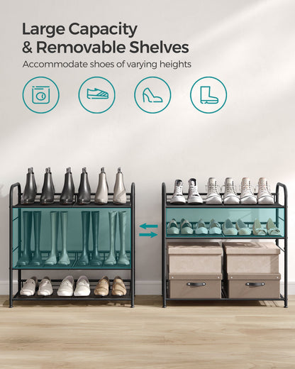 Stackable Shoe Rack, 4-Tier Shoe Rack Storage Organizer, Hold up to 16 Pairs, Steel, 27 x 10.8 x 25.6 Inches