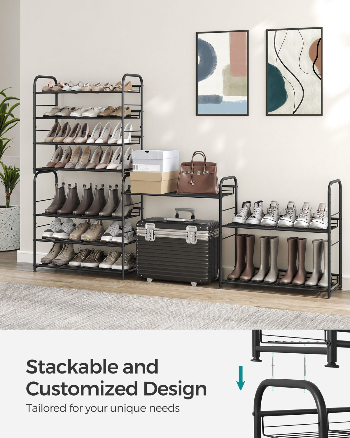 Stackable Shoe Rack, 4-Tier Shoe Rack Storage Organizer, Hold up to 16 Pairs, Steel, 27 x 10.8 x 25.6 Inches