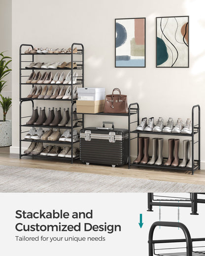 Stackable Shoe Rack, 4-Tier Shoe Rack Storage Organizer, Hold up to 16 Pairs, Steel, 27 x 10.8 x 25.6 Inches