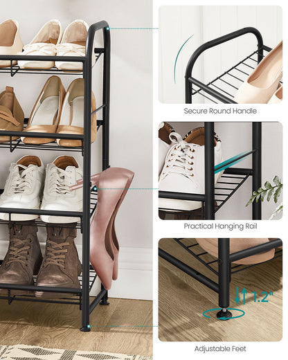 Stackable Shoe Rack, 4-Tier Shoe Rack Storage Organizer, Hold up to 16 Pairs, Steel, 27 x 10.8 x 25.6 Inches