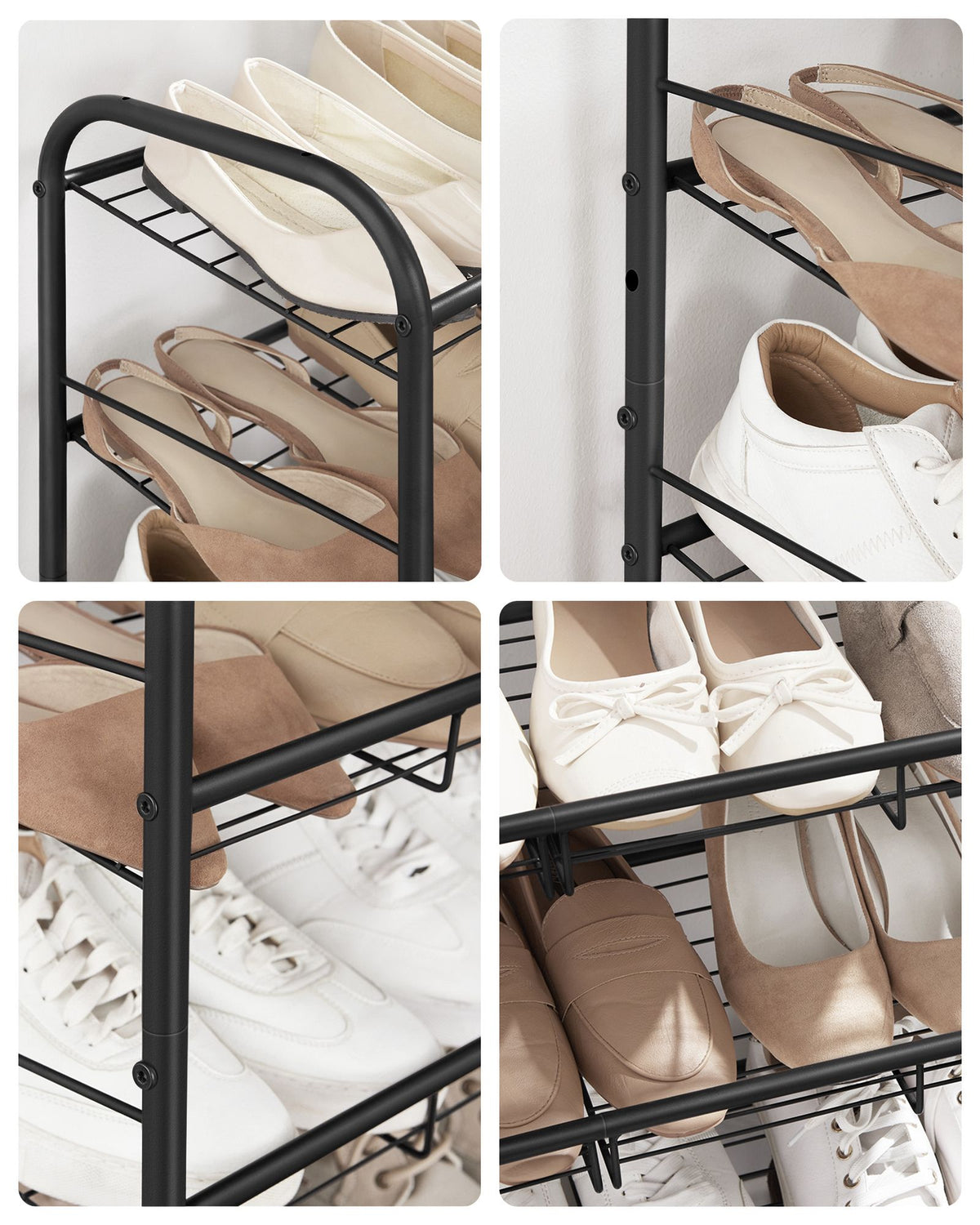 Stackable Shoe Rack, 4-Tier Shoe Rack Storage Organizer, Hold up to 16 Pairs, Steel, 27 x 10.8 x 25.6 Inches
