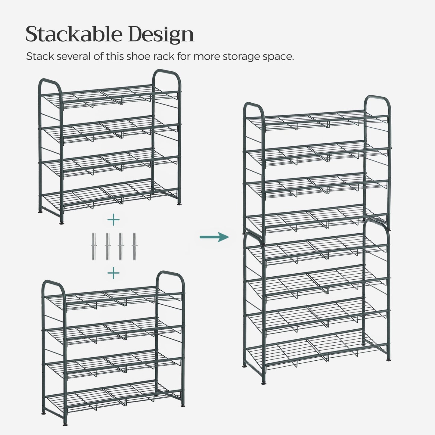 4 Tier Shoe Organizer Holds up to 16 Pairs of Shoes - HWLEXTRA 