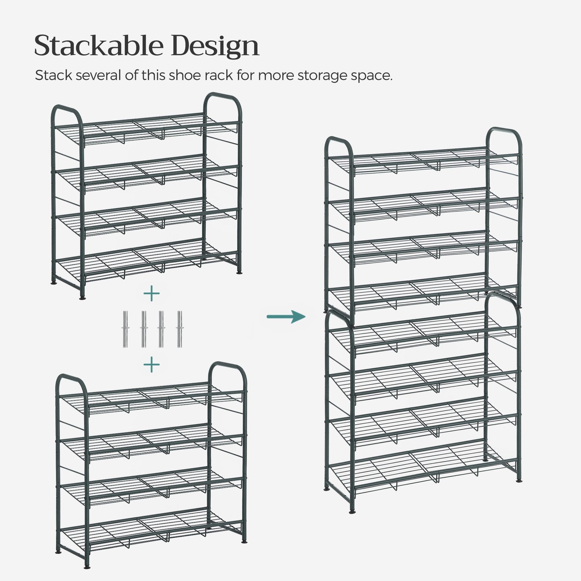 4 Tier Shoe Organizer Holds up to 16 Pairs of Shoes - HWLEXTRA 