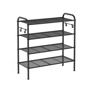 4-Tier Shoe Rack with 4 Side Hooks, Holds 16 Pairs of Shoes