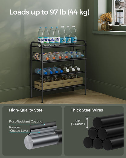 4-Tier Shoe Rack with 4 Side Hooks, Holds 16 Pairs of Shoes