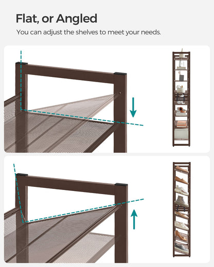 8-Tier Shoe Rack, Set of 2 Stackable 4-Tier Shoe Organizers, Metal Mesh Shoe Shelf Storage