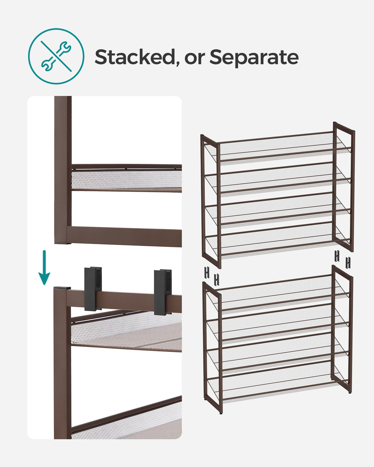 8-Tier Shoe Rack, Set of 2 Stackable 4-Tier Shoe Organizers, Metal Mesh Shoe Shelf Storage