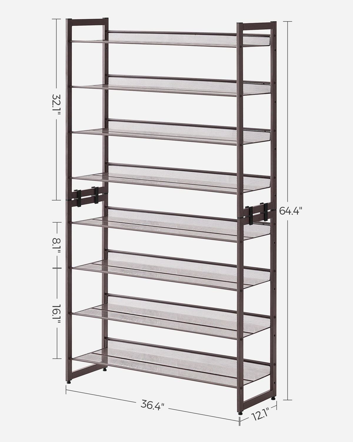 8-Tier Shoe Rack, Set of 2 Stackable 4-Tier Shoe Organizers, Metal Mesh Shoe Shelf Storage