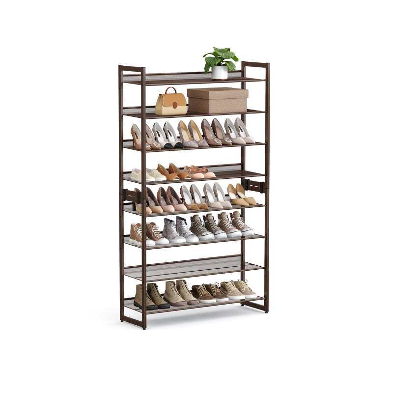 8-Tier Shoe Rack, Set of 2 Stackable 4-Tier Shoe Organizers, Metal Mesh Shoe Shelf Storage