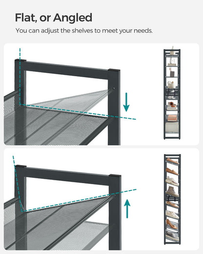 8-Tier Shoe Rack, Set of 2 Stackable 4-Tier Shoe Organizers, Metal Mesh Shoe Shelf Storage