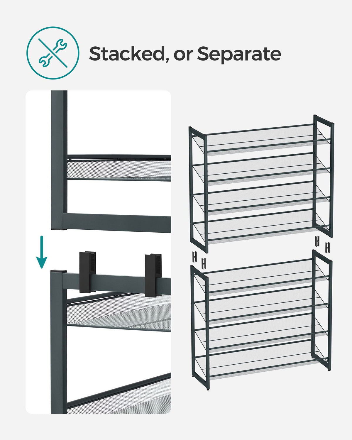 8-Tier Shoe Rack, Set of 2 Stackable 4-Tier Shoe Organizers, Metal Mesh Shoe Shelf Storage