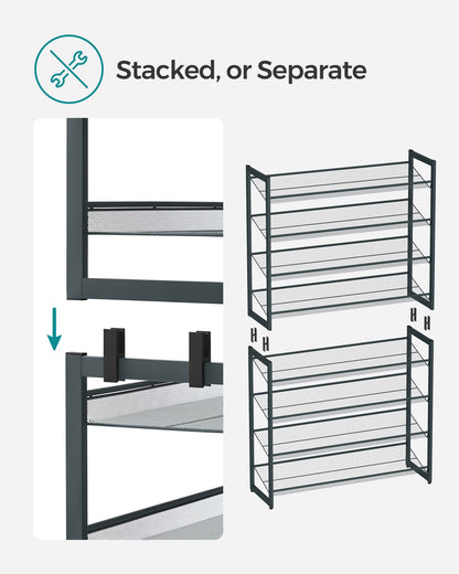 8-Tier Shoe Rack, Set of 2 Stackable 4-Tier Shoe Organizers, Metal Mesh Shoe Shelf Storage
