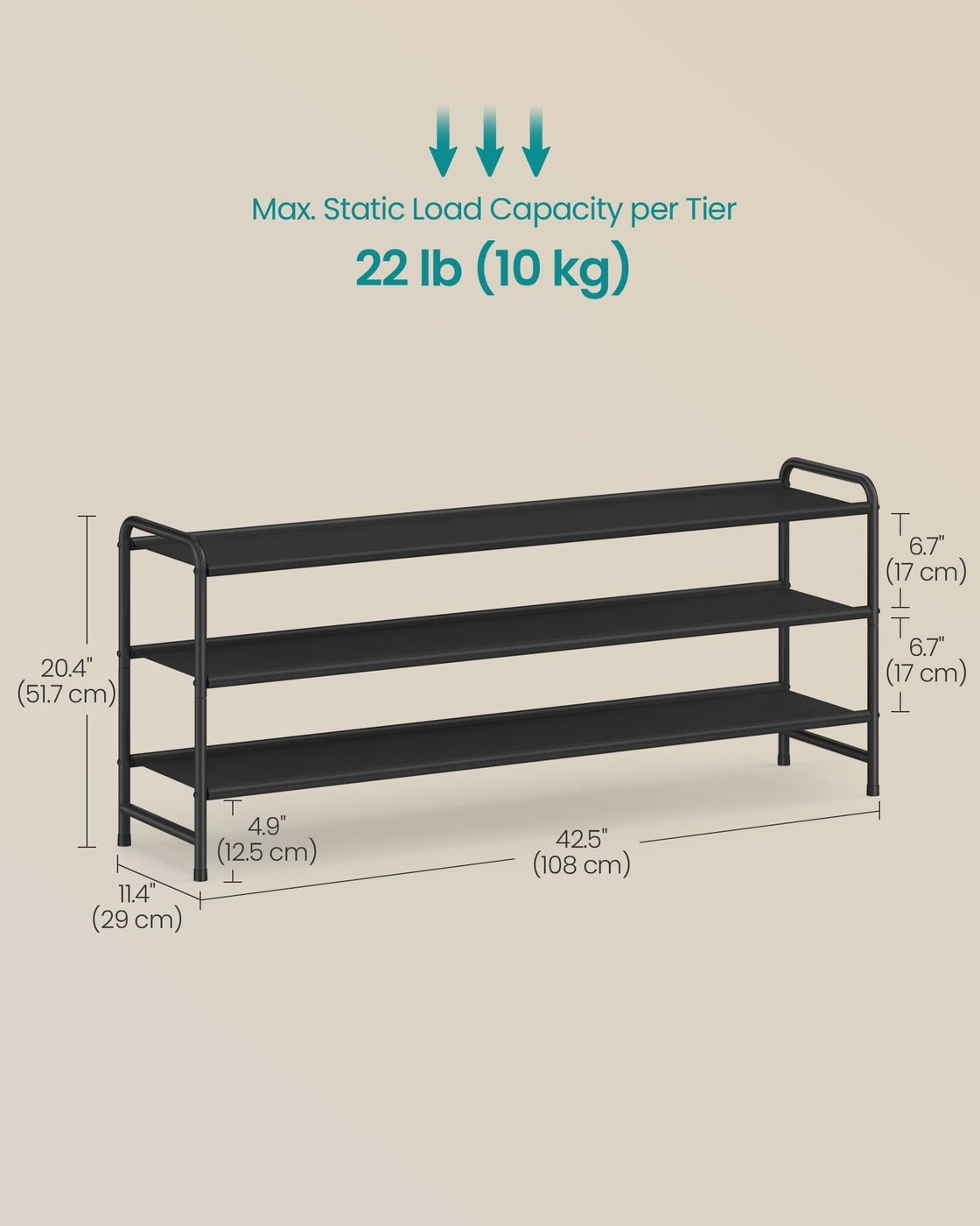 3-Tier Long Shoe Rack Organizer Ink Black - image 7