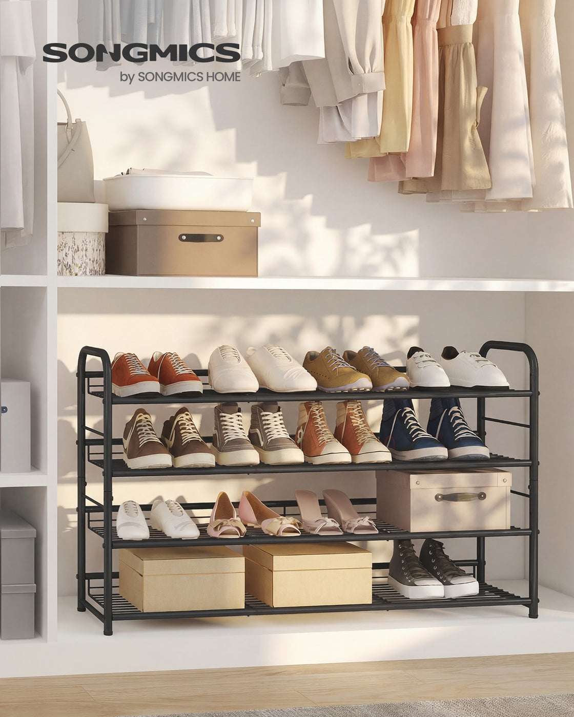 Shoe Rack, 4 Tier Shoe Organizer for Closet, Holds up to 20 Pairs of Shoes, for Entryway, Garage, Black - image 2