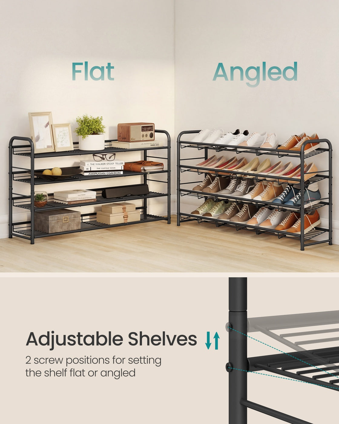Shoe Rack, 4 Tier Shoe Organizer for Closet, Holds up to 20 Pairs of Shoes, for Entryway, Garage, Black - image 3