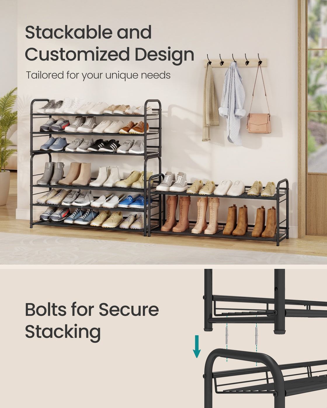 Shoe Rack, 4 Tier Shoe Organizer for Closet, Holds up to 20 Pairs of Shoes, for Entryway, Garage, Black - image 4