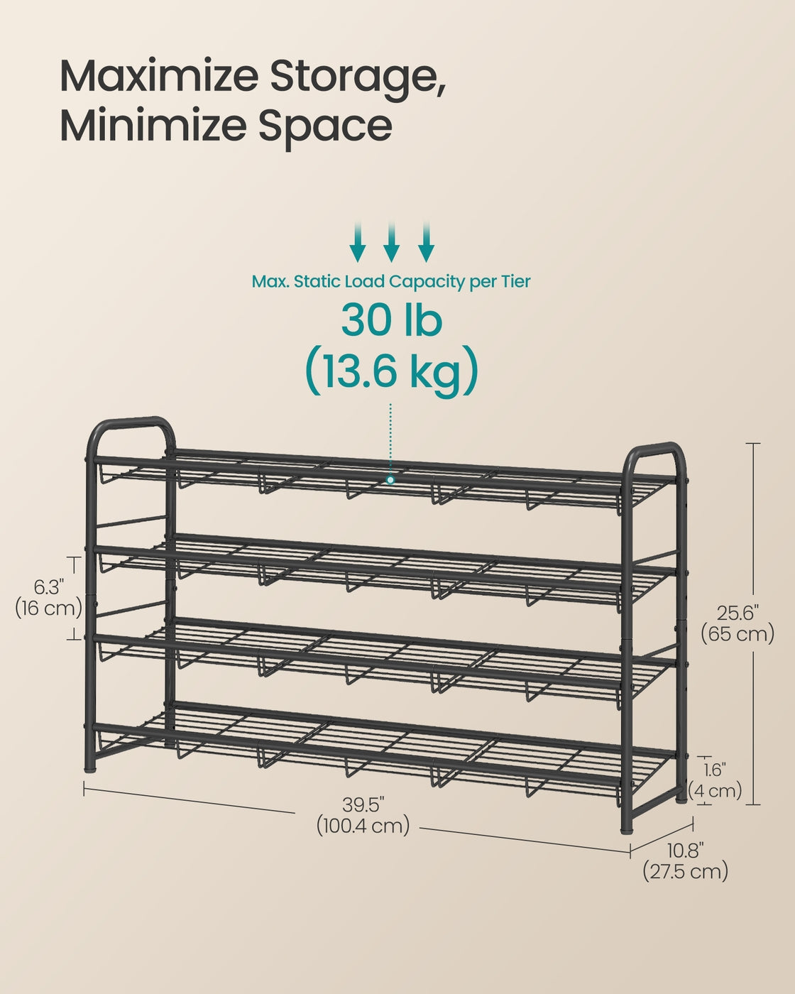 Shoe Rack, 4 Tier Shoe Organizer for Closet, Holds up to 20 Pairs of Shoes, for Entryway, Garage, Black - image 6