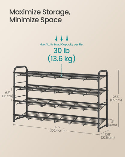 Shoe Rack, 4 Tier Shoe Organizer for Closet, Holds up to 20 Pairs of Shoes, for Entryway, Garage, Black - image 6