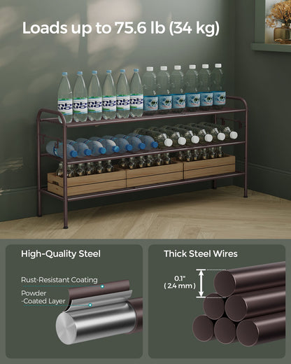 3-Tier Shoe Rack with 4 Side Hooks, Holds 18 Pairs of Shoes