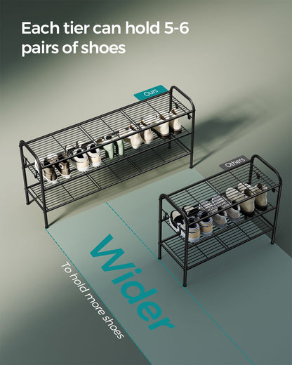 3-Tier Shoe Rack with 4 Side Hooks, Holds 18 Pairs of Shoes