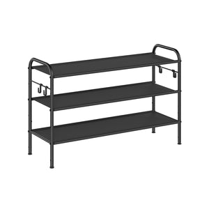 3 Tier Shoe Rack with 4 Hooks Ink Blackolds up to 15 Pairs of Shoes
