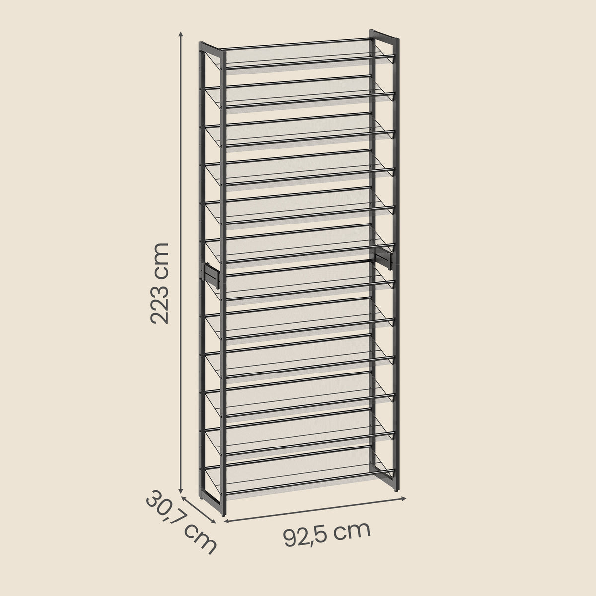 12-Tier Shoe Rack with Adjustable Shelves, for Over 48 Pairs, Black