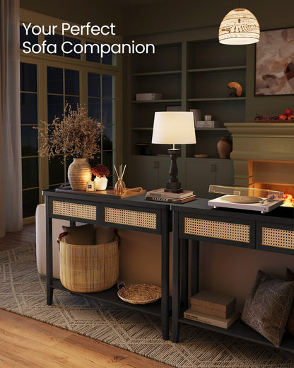 Boho Console Table, 2-Drawer, Ash Black - image 3