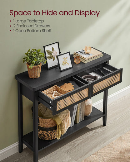 Boho Console Table, 2-Drawer, Ash Black - image 4