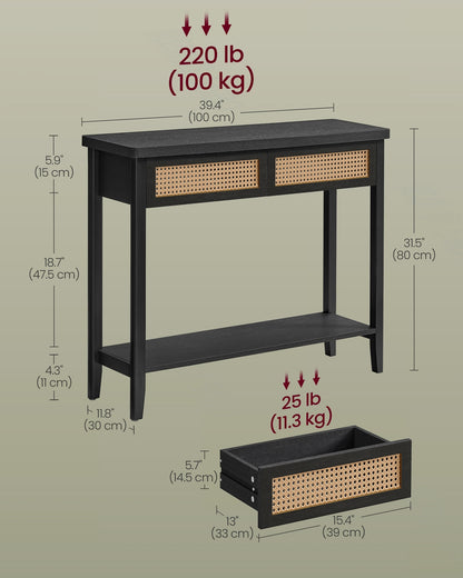 Boho Console Table, 2-Drawer, Ash Black - image 7
