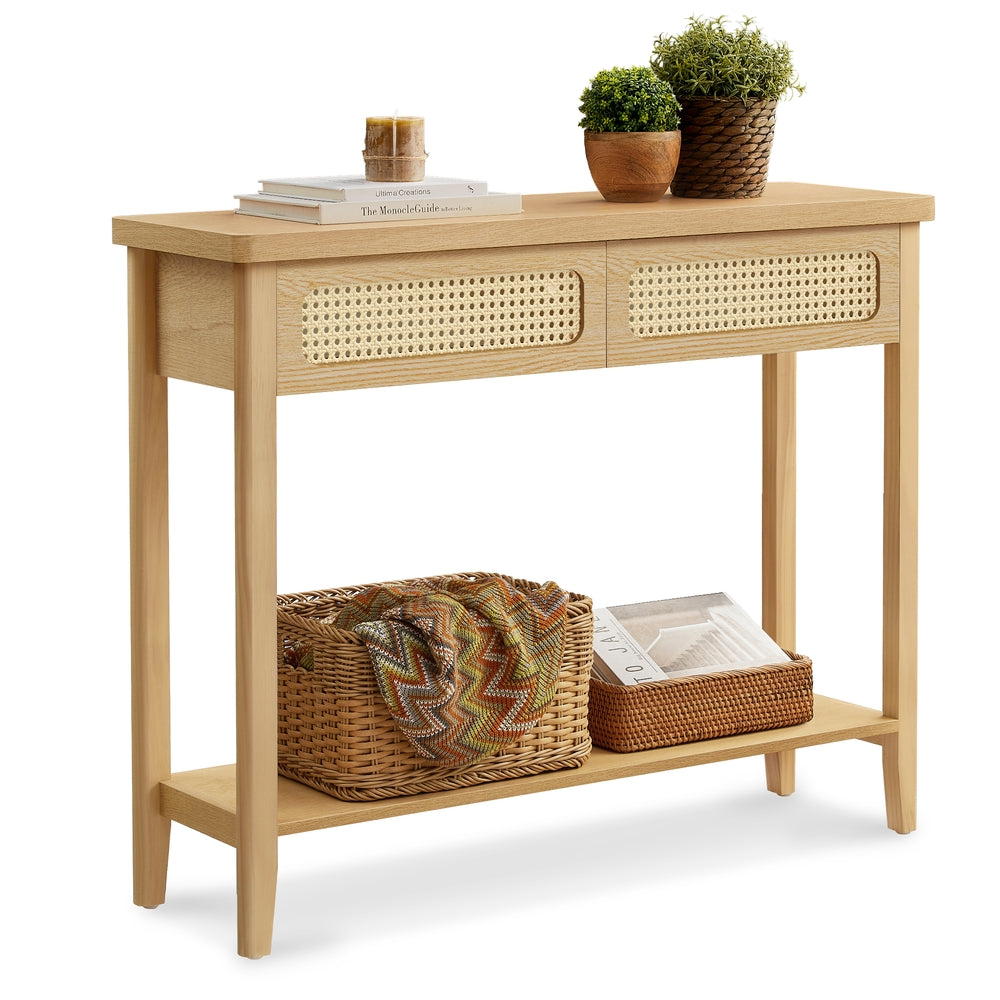 Boho Console Table, 2-Drawer, Ash Black - image 12