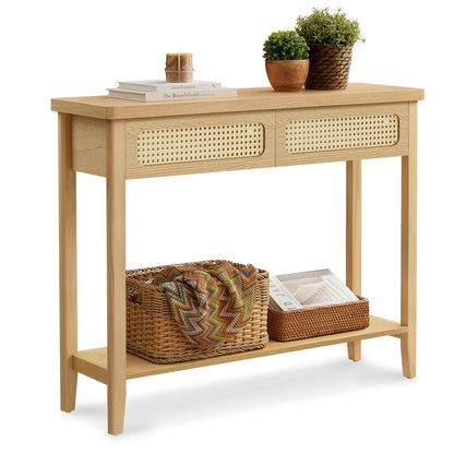 Boho Console Table, 2-Drawer, Ash Black - image 12