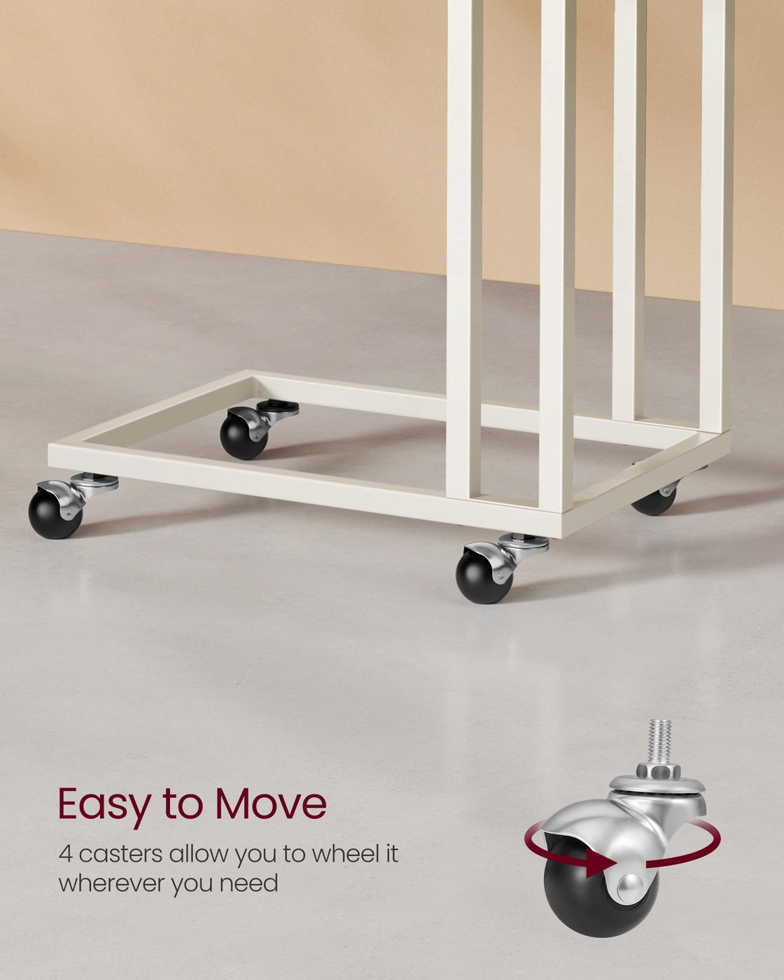 C Shaped TV Tray with Metal Frame Rolling Casters - image 4