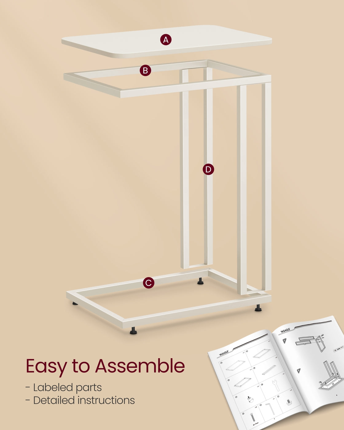 C Shaped TV Tray with Metal Frame Rolling Casters - image 7