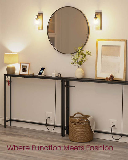 Set of two console tables with power outlets and hooks