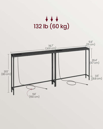 Set of two console tables with power outlets and hooks
