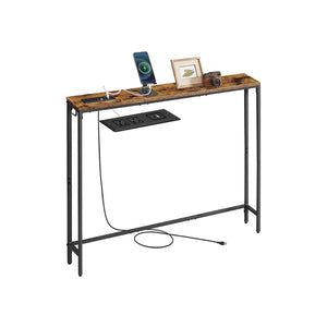 Slim console table with power outlet and hook