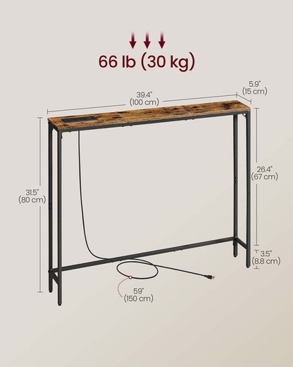 Slim console table with power outlet and hook - HWLEXTRA 