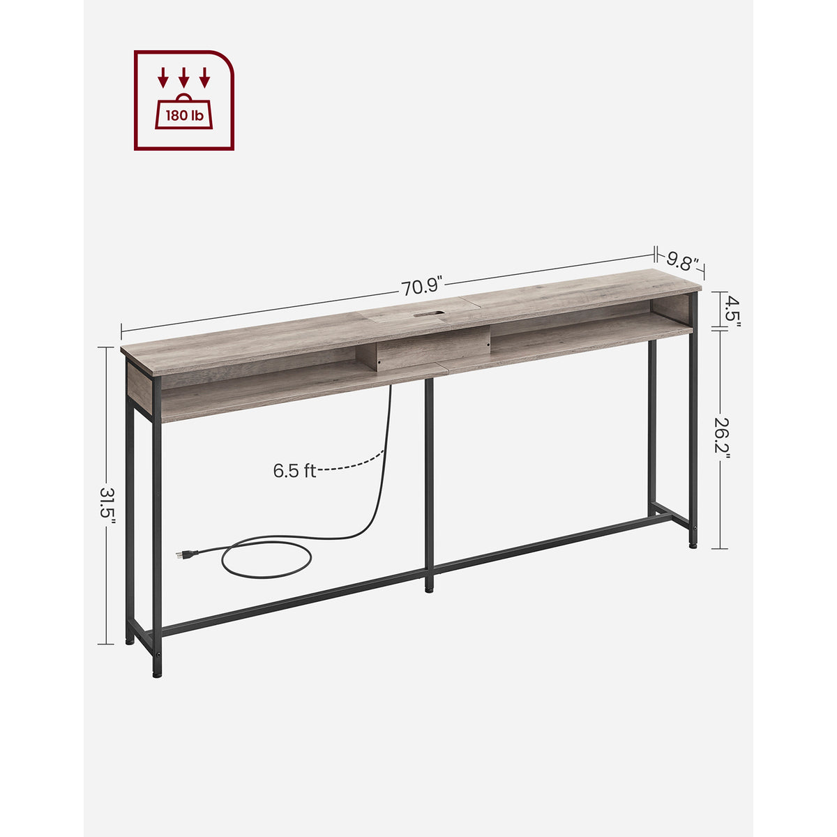 70 Inch Console Table with Outlet and Shelves - image 6