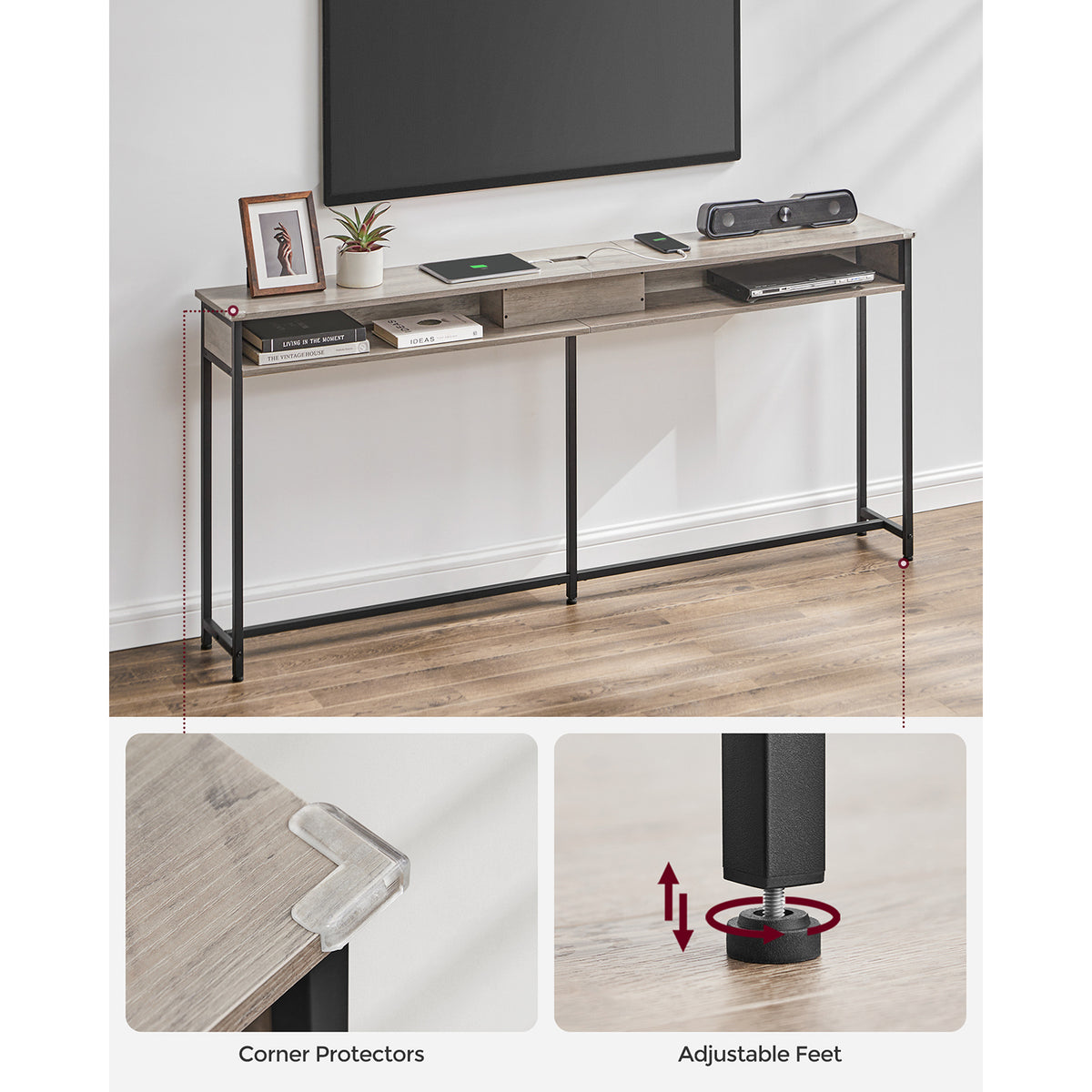 70 Inch Console Table with Outlet and Shelves - image 8