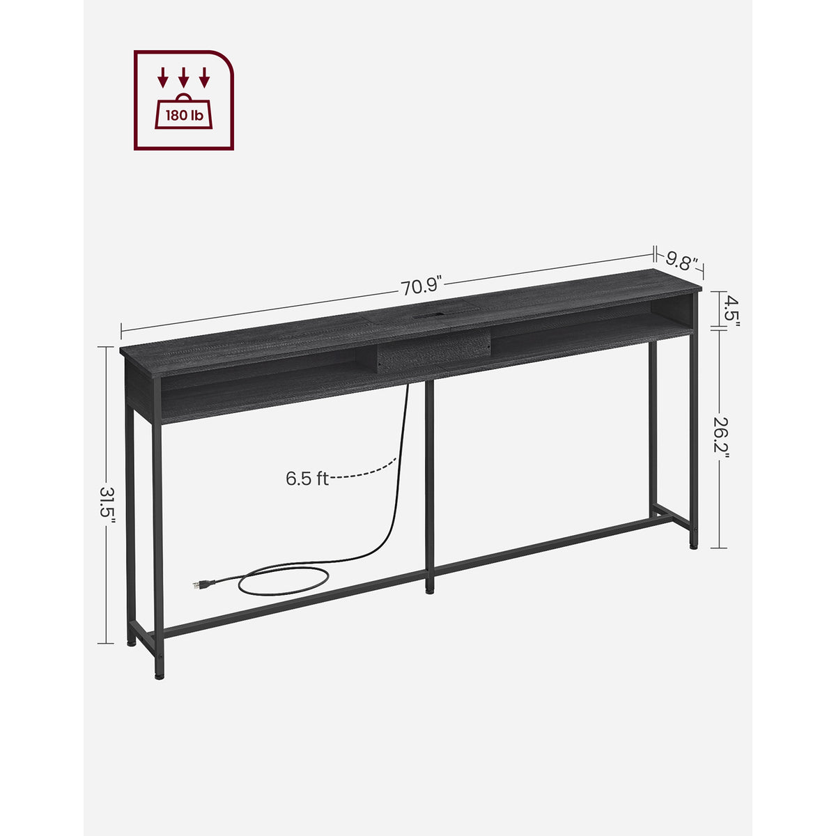 70 Inch Console Table with Outlet and Shelves - image 14